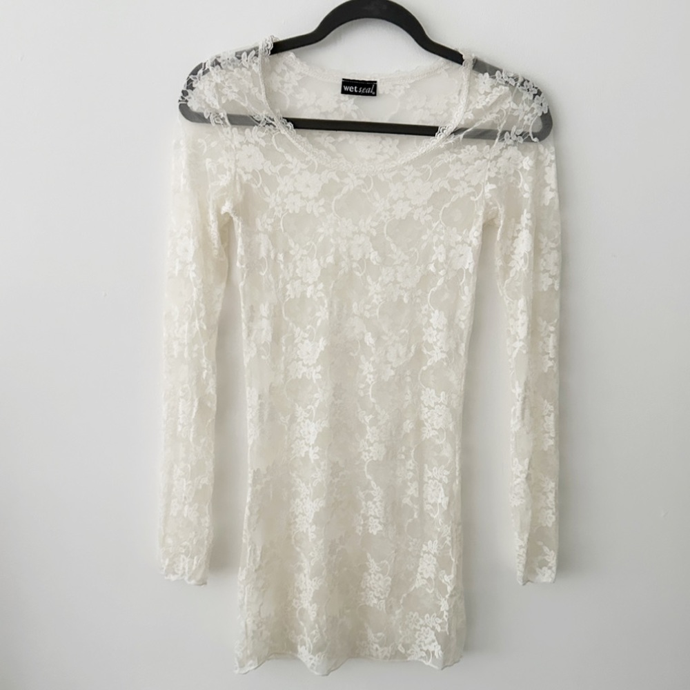 Wet Seal White Lace Long Sleeve Mini Dress
